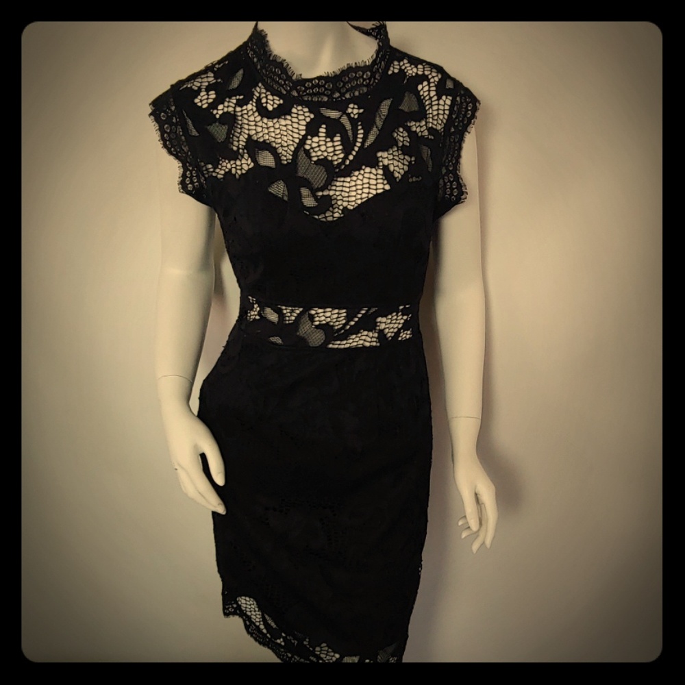 Black Lace Cocktail Fitted Dress Size Small